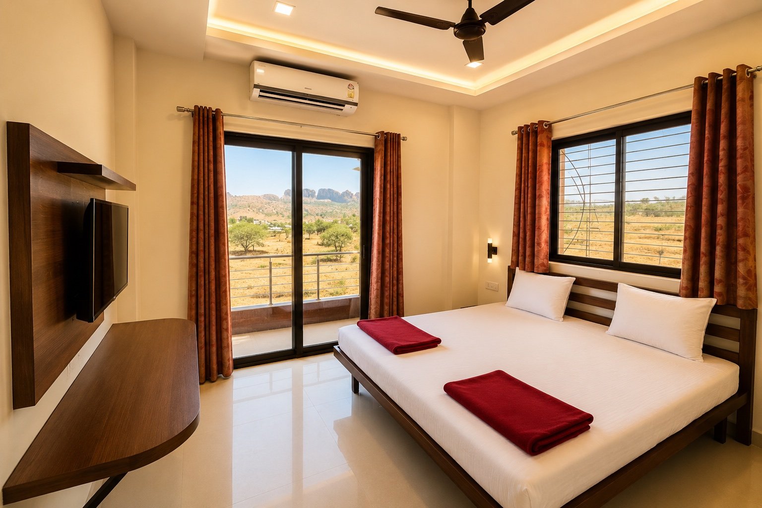 AC room with a view of the Trimbakeshwar hills