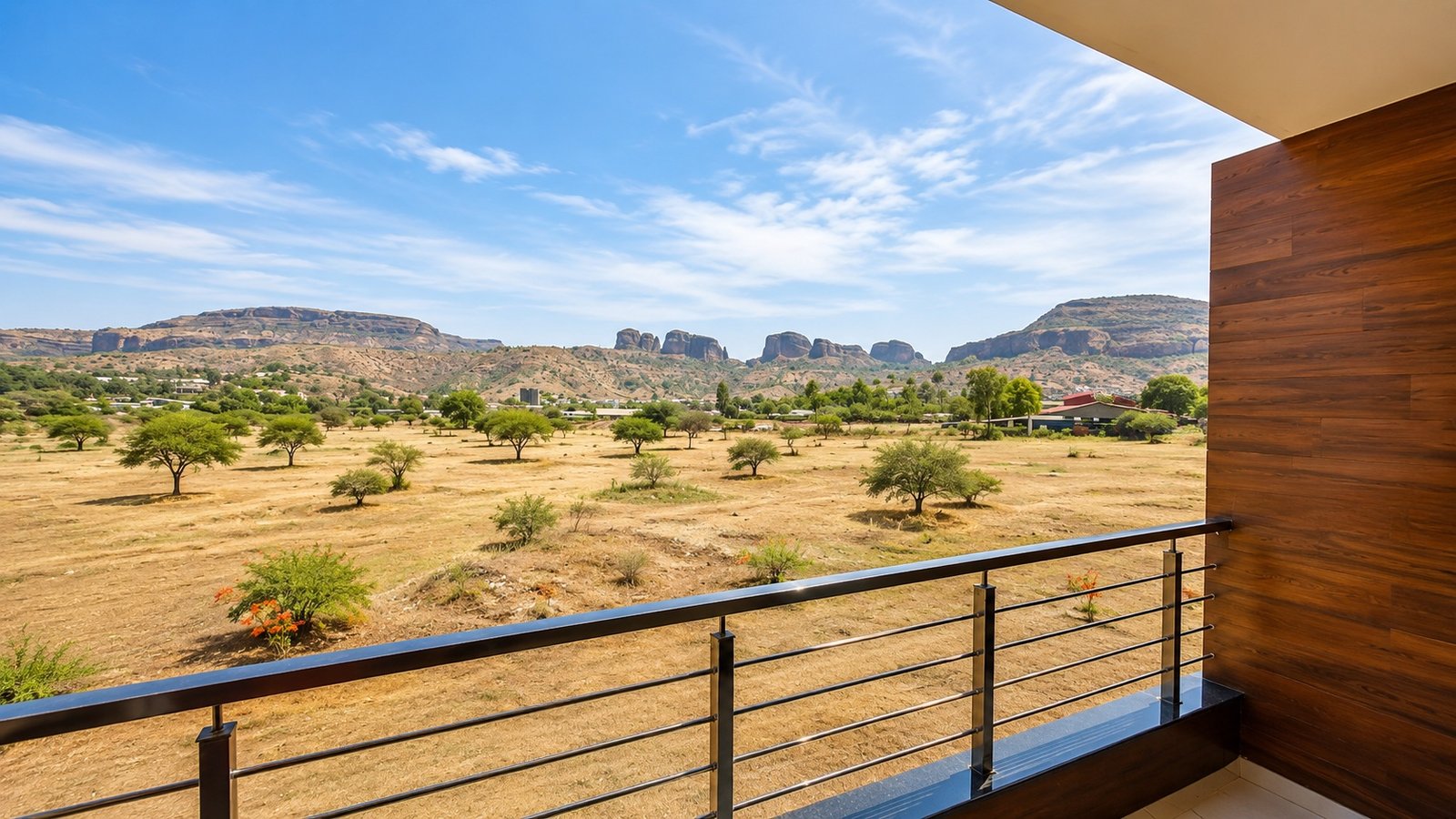 Terrace view of the rocky Trimbakeshwar range